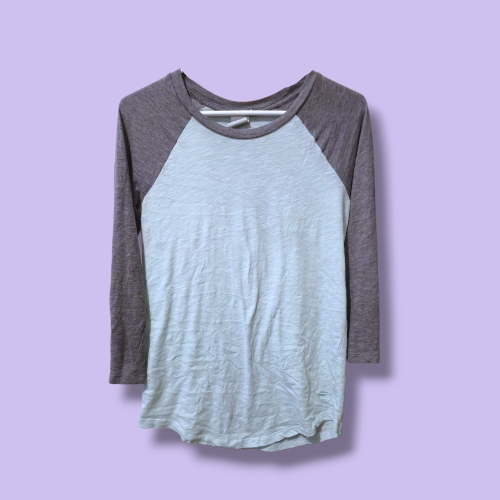 PINK Raglan Sleeve Top - Gray and Mint Green.